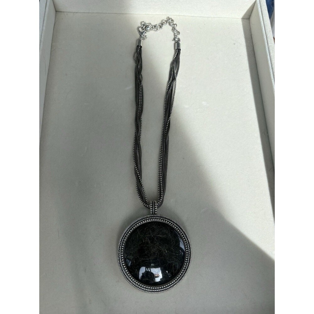 VTG Premier Designs Multi Strand Chain Necklace Large Round Black Pendant